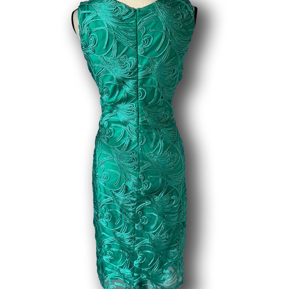 XL Emerald Embroidered Sheath Cocktail Dress Wedding Guest MOB Holiday Glam - Picture 4 of 9